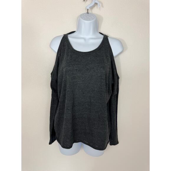 Chaser Cold Shoulder Open Back Long Sleeve Top Charcoal Gray XS - Picture 1 of 5